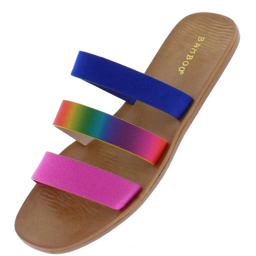 Rainbow Pink Blue Flat Padded Slider Slippers Sandals